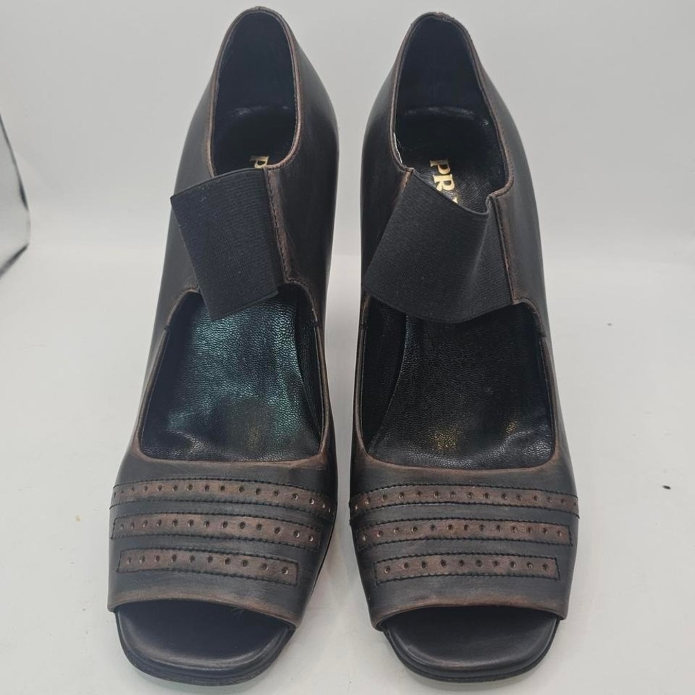 Prada Brown Calf-hide Open-toe‎ Mary Jane Pumps 36.5 / US  6-6.5 Dark Fairy